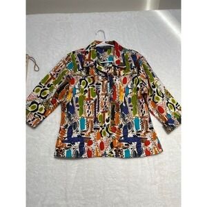 Mirror Image Abstract Print Button Down Shirt Top Womens Size L Multicolor